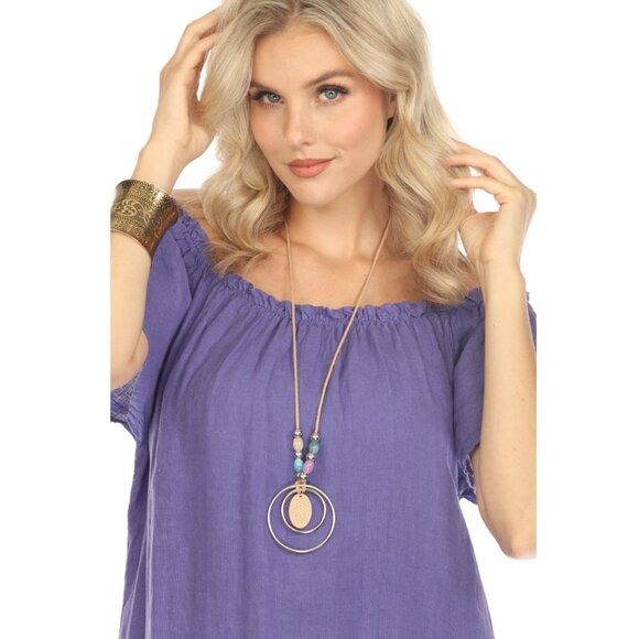 Purple Dress with Elastic Neck and Ruffles Hem - Picture 6 of 6